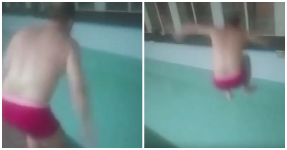 Прыжок нетрезвого мужчины в замерзший бассейн
