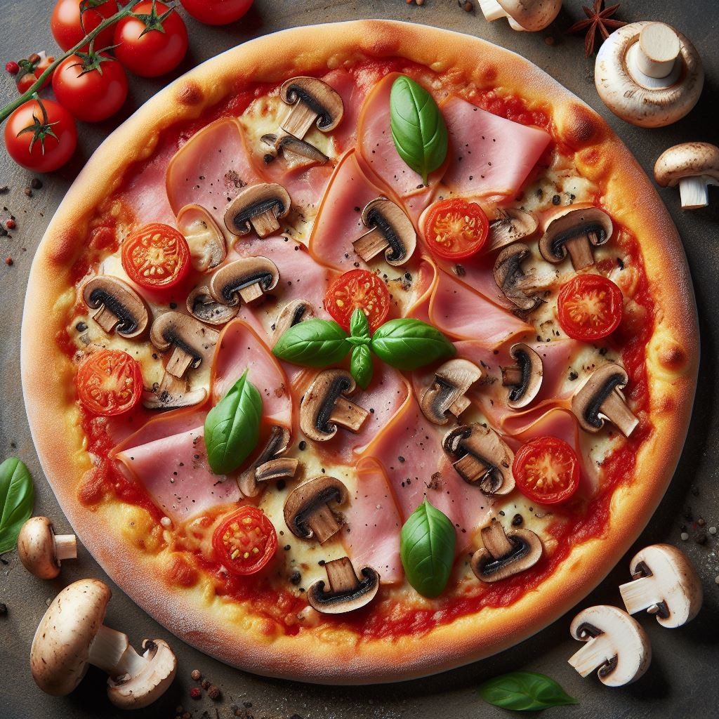 Пицца «Цезарь» с ветчиной и грибами