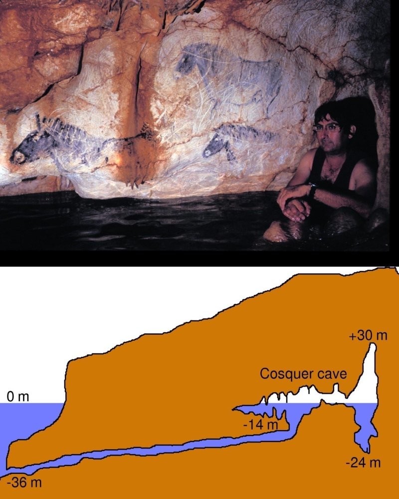 23. Пещера Коске во Франции — удивительное место, где в эпоху палеолита, около 27000 лет назад, были созданы наскальные рисунки. Чтобы исследовать пещерное искусство, необходимо нырнуть на глубину 37 метров и преодолеть затопленный тоннель