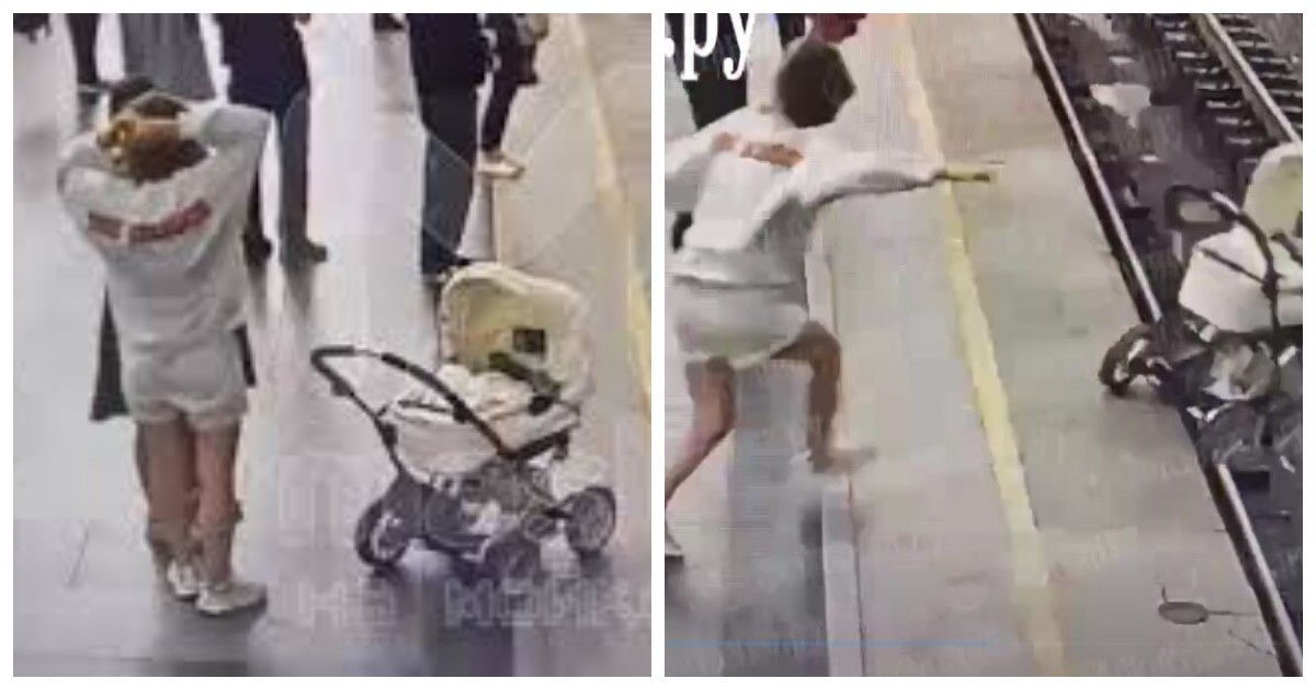 Детская коляска упала с платформы прямо перед поездом
