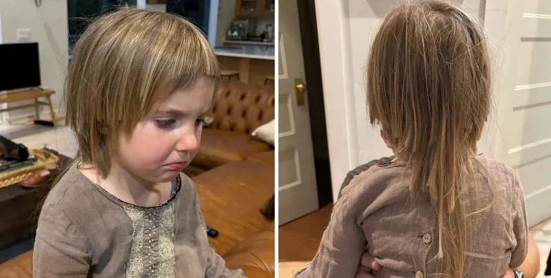 Трехлетняя девочка решила поиграть парикмахера и постригла себя Трехлетняя девочка решила поиграть парикмахера и постригла себя