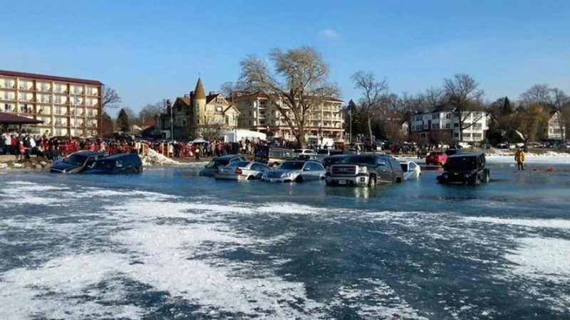 4. Решили припарковаться на замёрзшем озере в 7 градусов тепла 