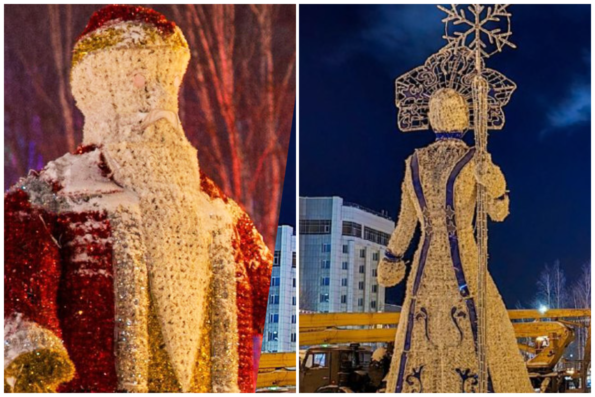 "Зомби или киборги?": жители Нижневартовска раскритиковали гигантские новогодние фигуры без лиц на площади города