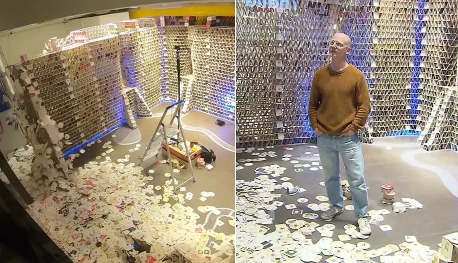 В Германии замок из пивных подставок рухнул перед самым рекордом