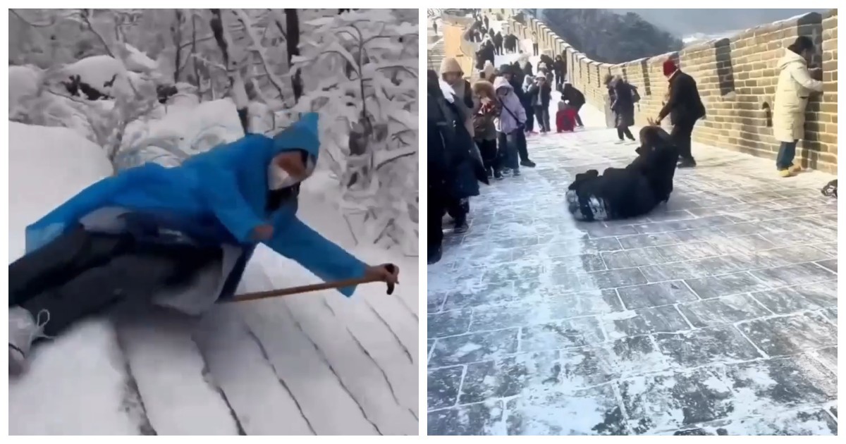 Великая Китайская стена зимой настоящий каток