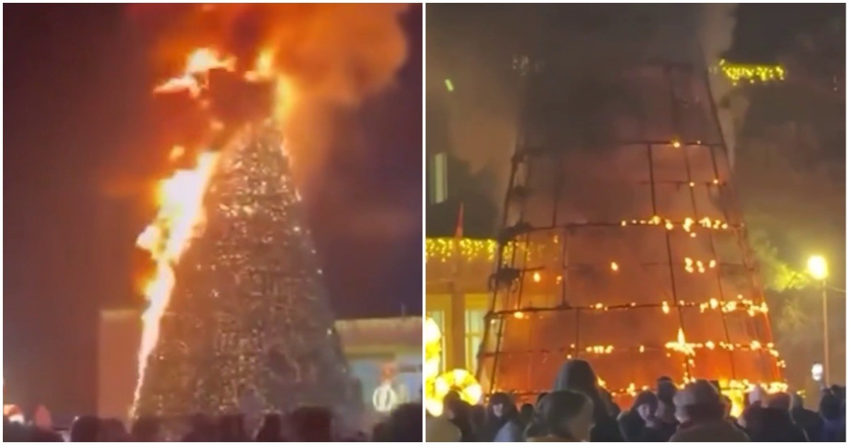 В грузинском городе Гардабани сгорела главная новогодняя ёлка