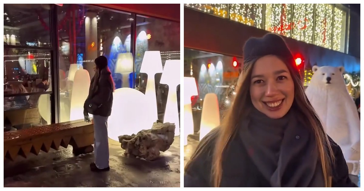 Друзья остановились у ресторана и сравнивают ужин с покупкой обуви