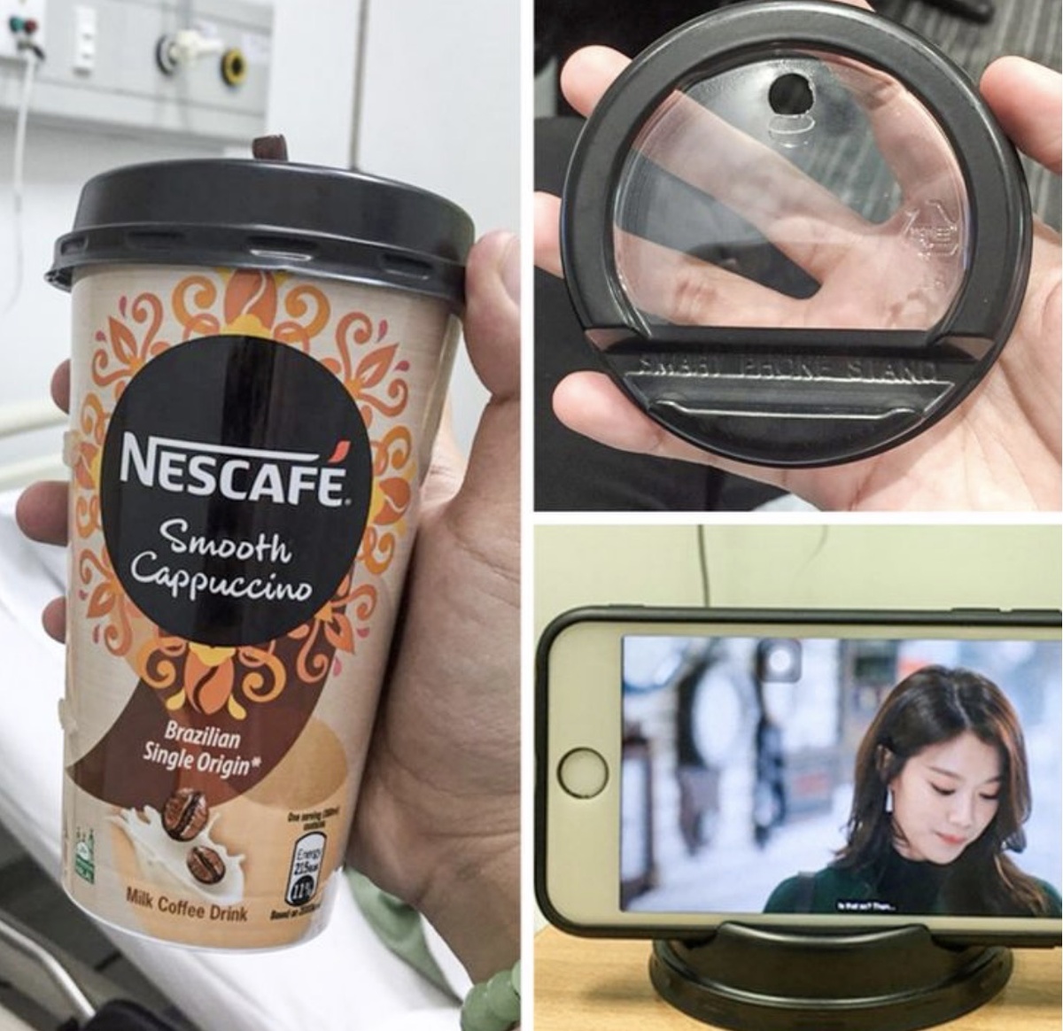 Производители этих крышек для кофе позаботились о своих клиентах, ведь они сделали специальный держатель для телефона