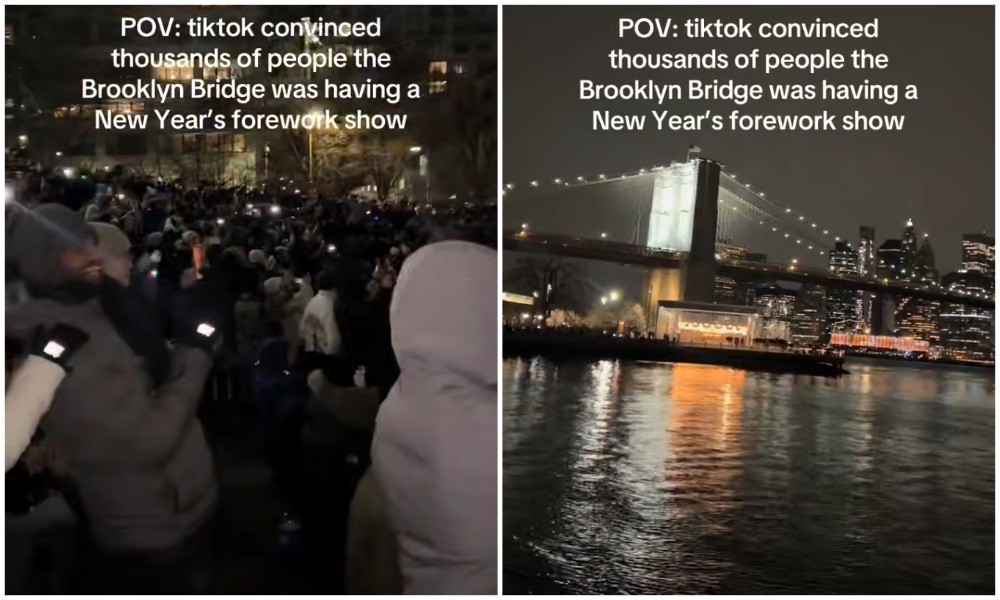 Тысячи жителей Нью-Йорка пришли к Бруклинскому мосту ради салюта, но в полночь ничего не произошло