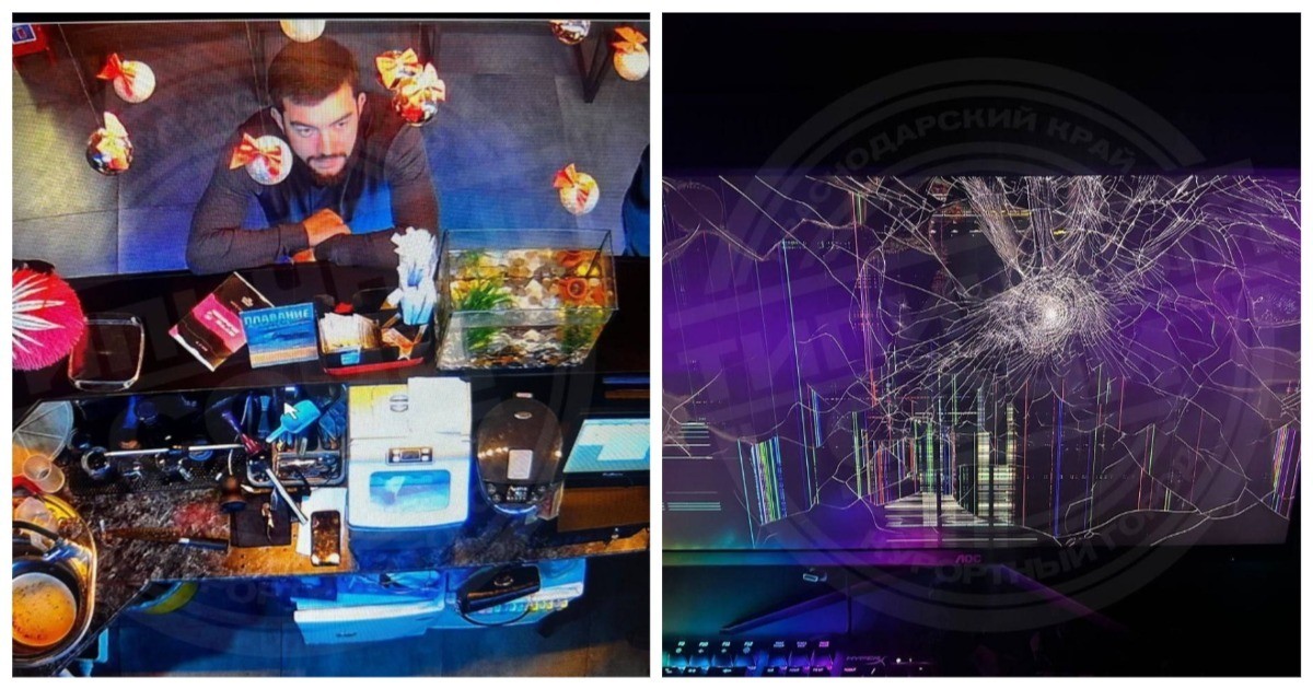 Парень психанул и разбил монитор в компьютерном клубе Адлера