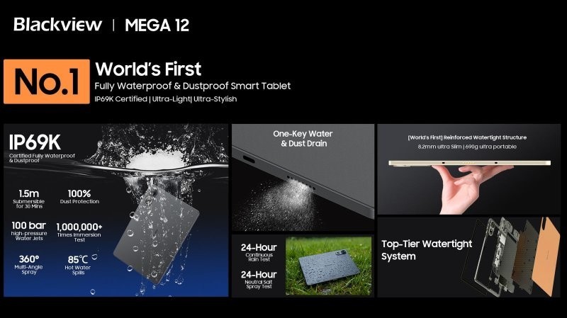 Недорогой и неуязвимый: Blackview MEGA 12 — первый в мире планшет со степенью защиты IP69K