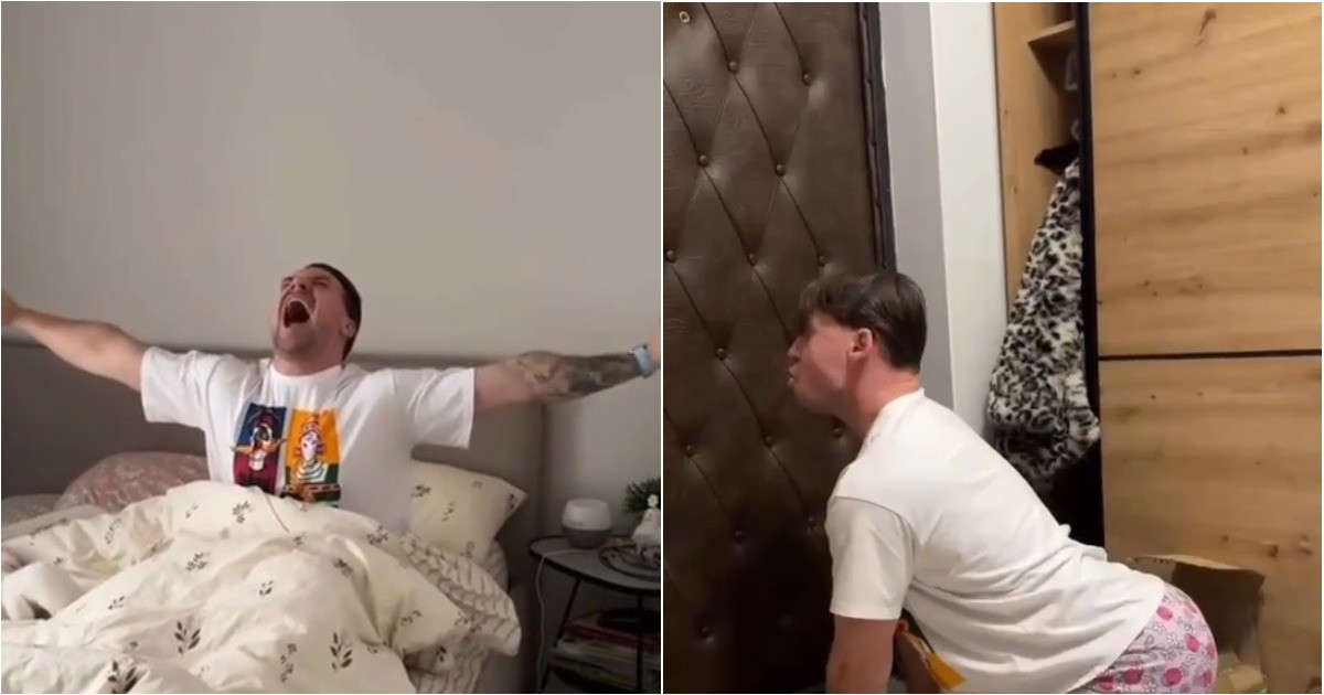 Мужик изобразил, как выглядят его шумные соседи сверху