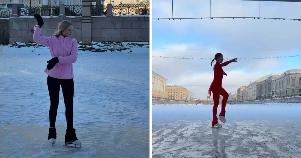 Грация на льду: фигуристки на замерзших каналах Петербурга