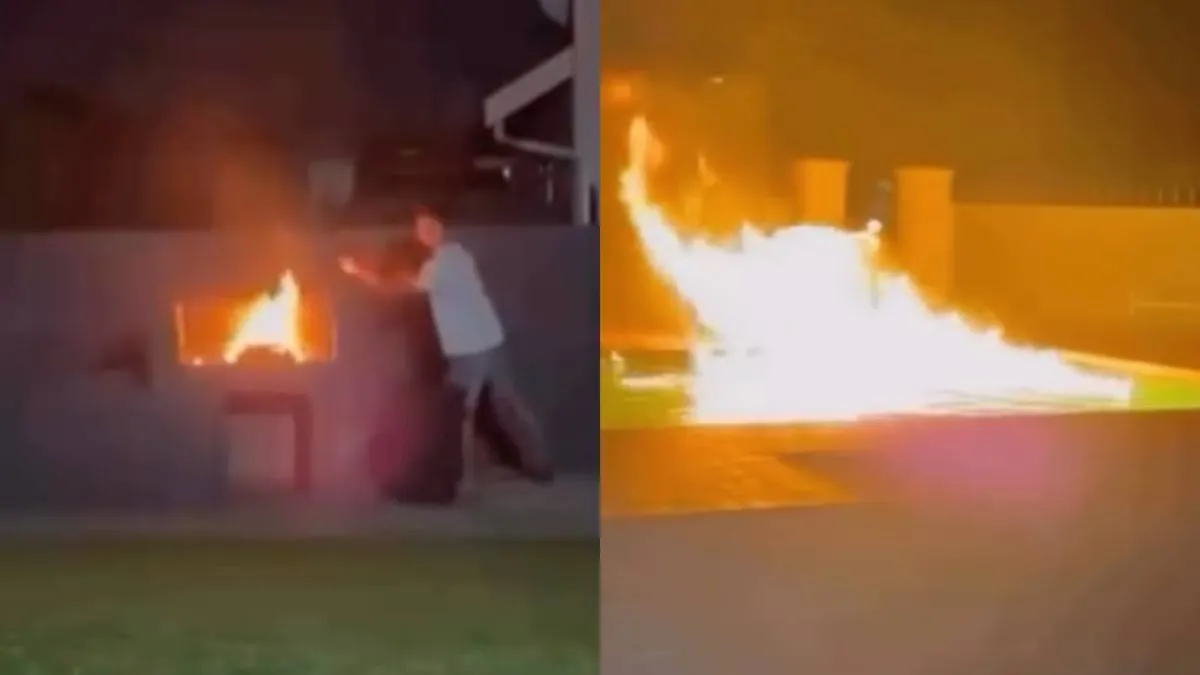 В Южной Африке барбекю немного вышло из-под контроля: загорелся бассейн