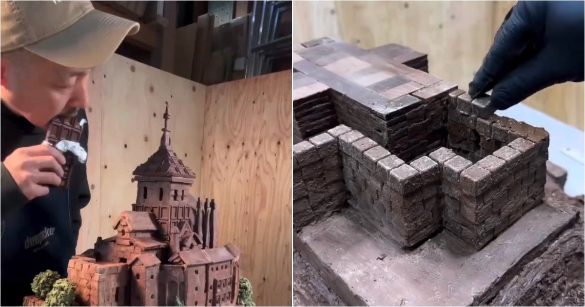 Мужчина строит архитектурные шедевры из шоколада