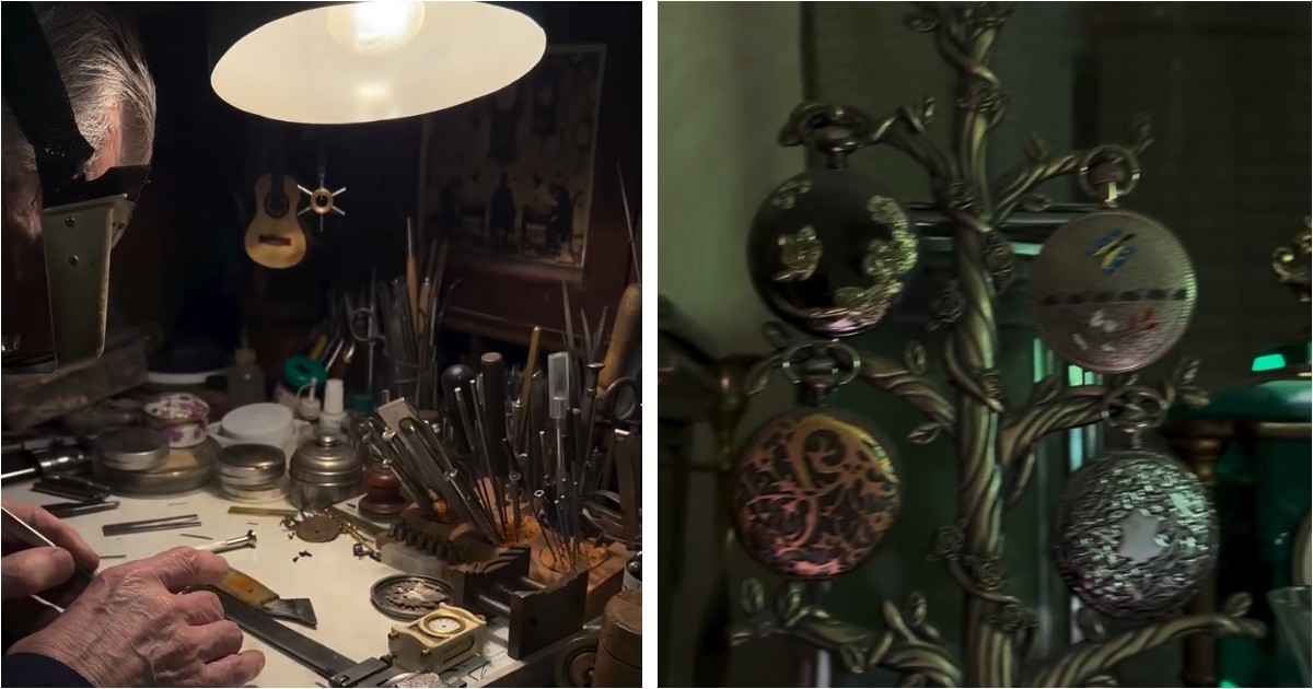 Дедушка реставрирует старинные часы и коллекционирует антиквариат