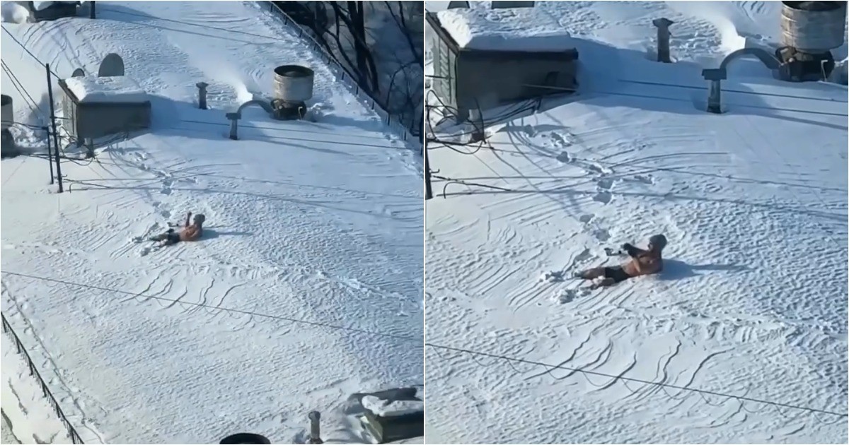 В Москве мужчина устроил снежное спа на крыше пятиэтажки