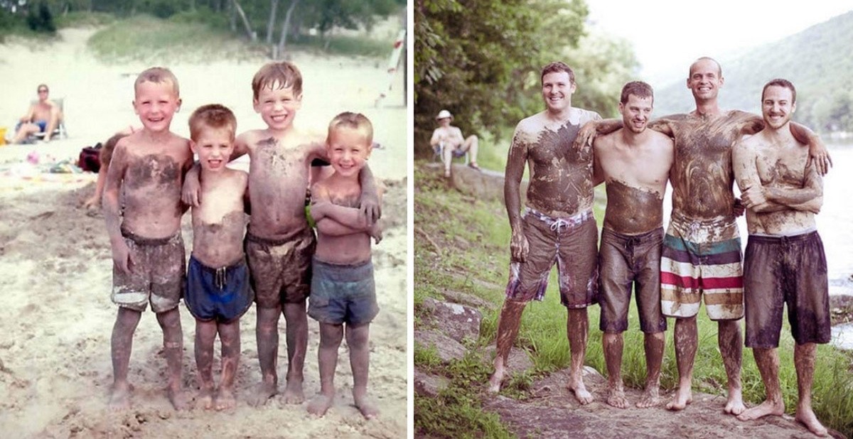 18 случаев, когда люди повторили свои снимки из прошлого с теми же людьми, в той же обстановке