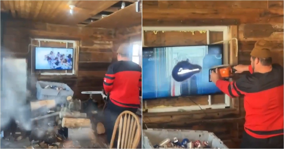 В Канаде мужчина распилил телевизор бензопилой после поражения сборной на Олимпиаде
