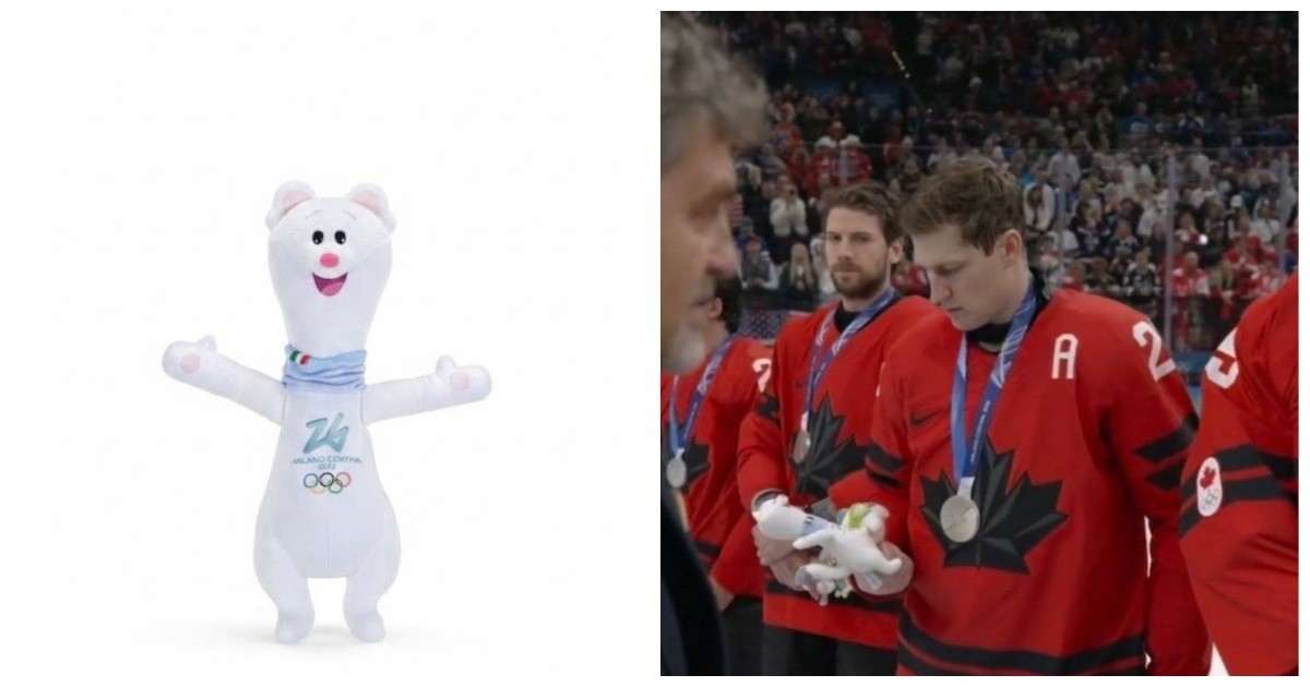 Реакция канадского хоккеиста на плюшевый талисман Олимпиады
