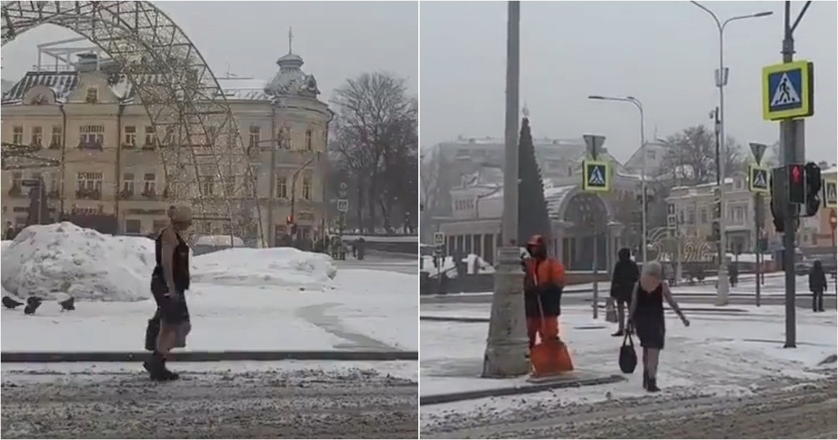 «Женщина, вам не холодно?»: полураздетая москвичка прогулялась по Хамовникам в снегопад