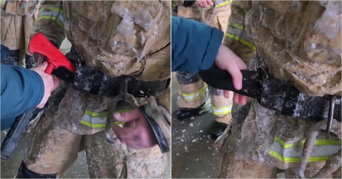 Пояс пожарного примерз после тушения огня при −25°C