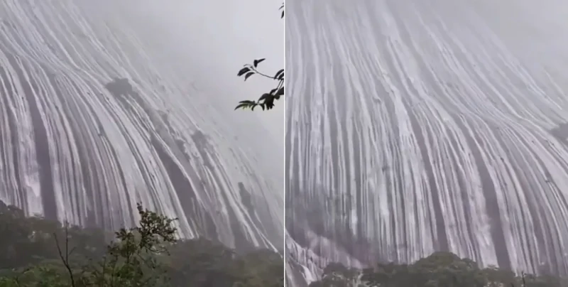 Невероятное зрелище: гора после мощного ливня превратилась в водопад