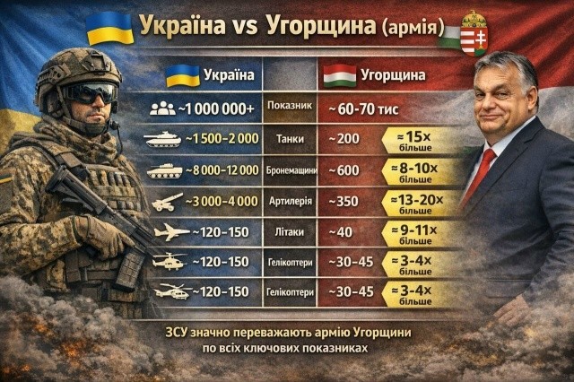 Хохол, в свете угроз Венгрии, сравнивает мощь армий. Ну ок. Мне только интересно, как вот эта непобедимая мощь постоянно огребает от русских? Хотели похвастаться, но снова попали в котёл
