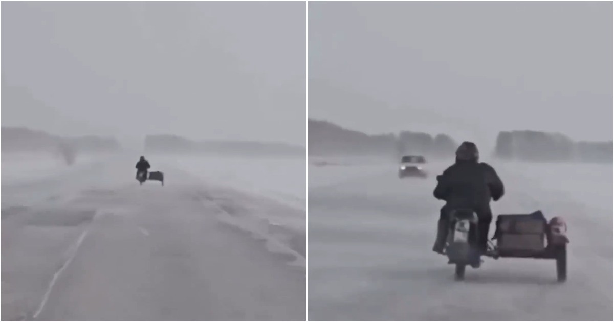 «Этому человеку ничего не страшно»: сибиряк мчится на мотоцикле при -17°C