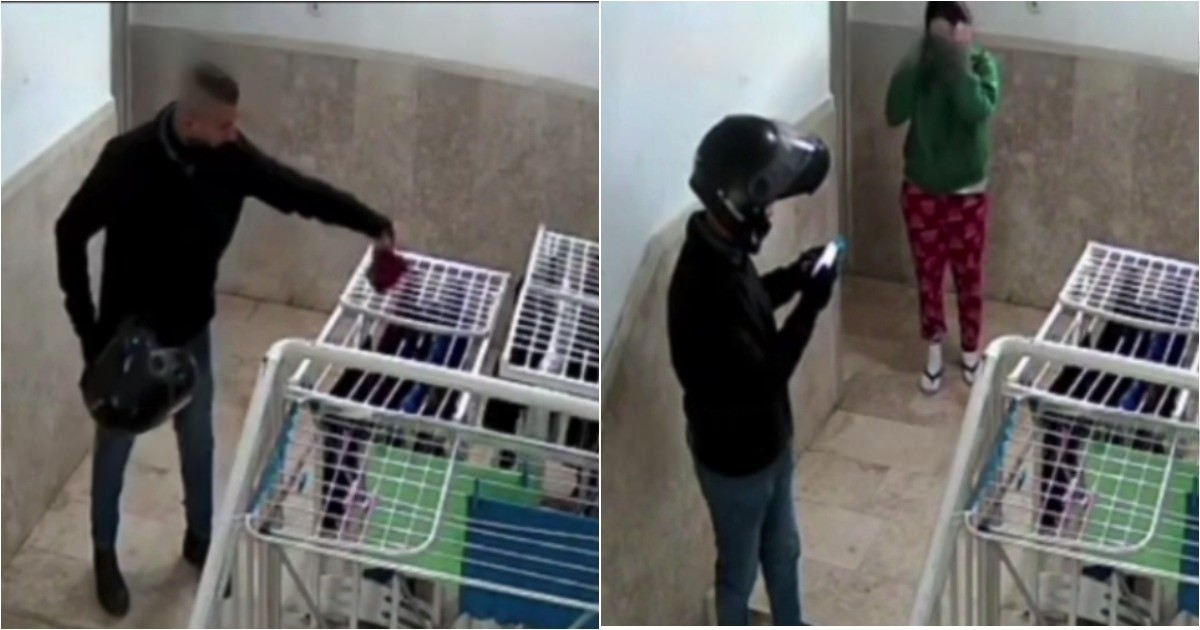 Курьер доставки попал на камеры после кражи женского белья в подъезде