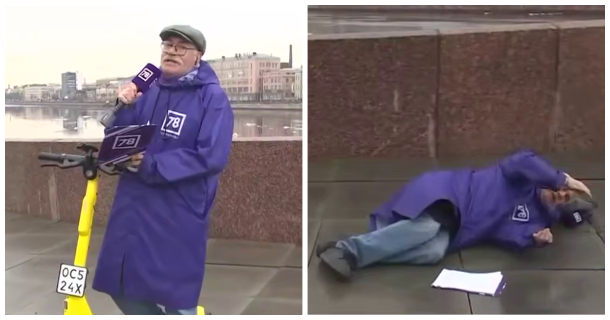 Петербургский телеведущий упал с самоката в прямом эфире