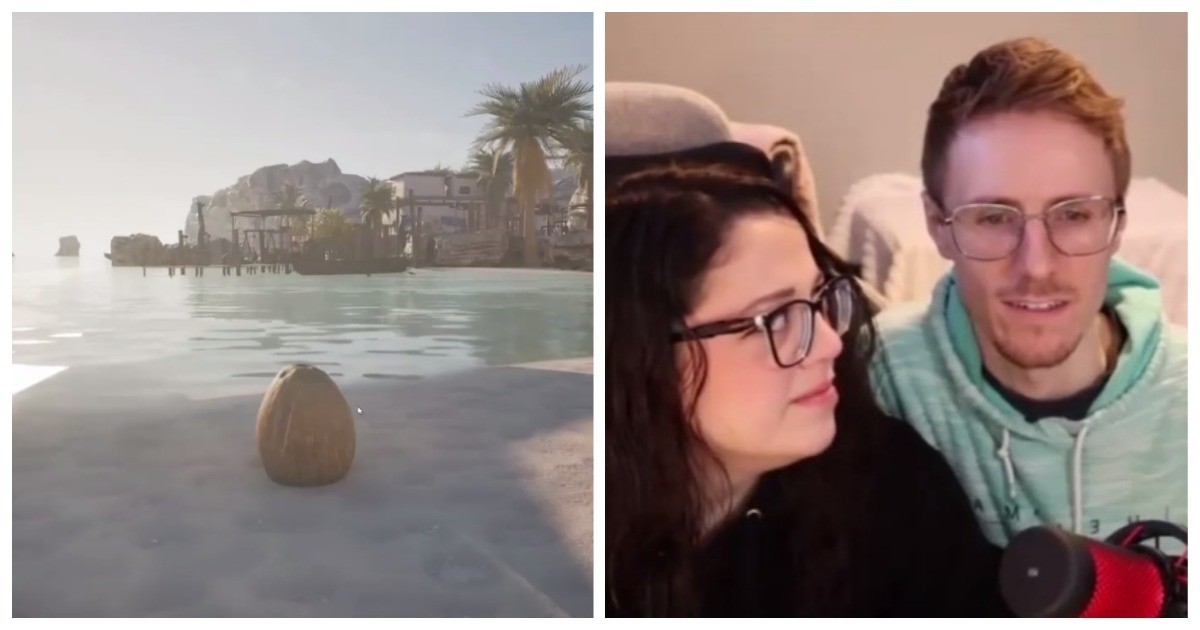 Парень показывает девушке симулятор кокоса