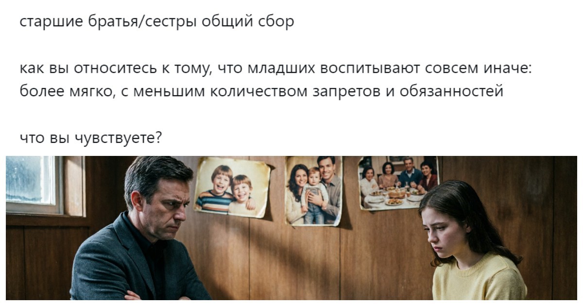 «Старшие дети - это своего рода полигон»: пользователи выясняют, почему старших воспитывают в строгости, а младших в тепле