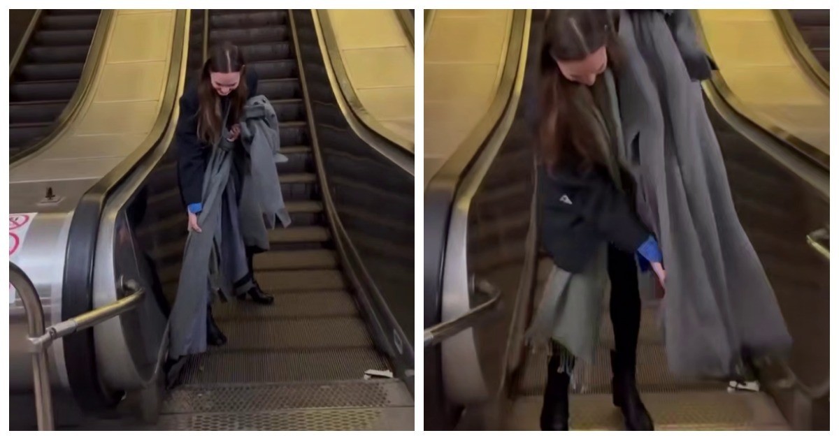 Эскалатор "зажевал" пальто девушки