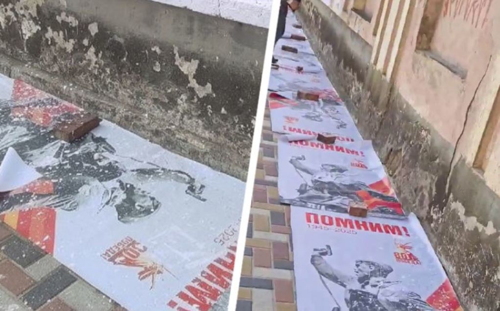 Посвященные 80-летию победы в ВОВ плакаты стали расходниками при ремонте фасада в Ставрополе