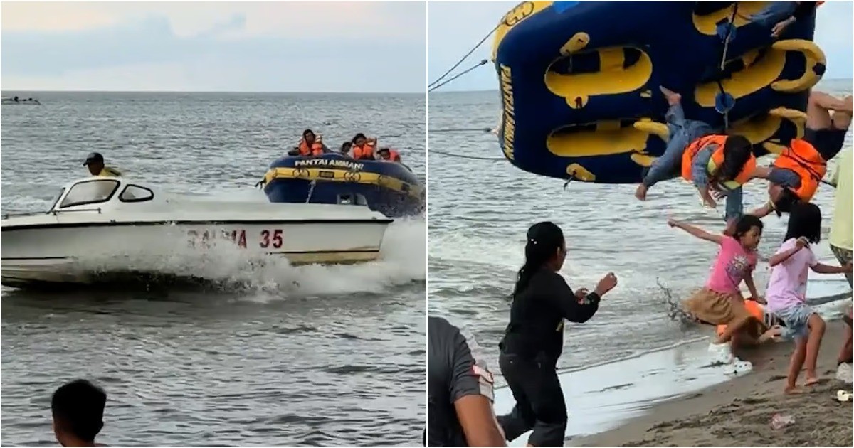 В Индонезии туристов выбросило с надувной лодки на людей