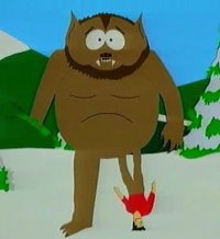 Скозложоп..
"Существо, которое обитает на горе и убивает каждого, кто отважится забраться на вершину, потому что оно любит вкус крови и прилепляет куски к своему деформированному телу. На левой руке у него вместо кисти пучок сельдерея.. и он хромает, потому что у него нет одной ноги.. вместо ноги у него никто иной, как Патрик Даффи (который снимался в "Далласе" и "Шаг за шагом").Скозложоп живет на горе, плетет корзины и всякие прочие изделия.. Говорят, что тихими ночами слышно, как он плетет свои корзины: щух-щух-щух-щух.. "