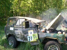 у нас уазик со склона перевернулся 2 раза - с людьми (ссадины, ушибы только)
потом еще 2, пока на колеса ставили (не успели поймать)))

завели, попинали крышу, поехали домой (100км)
дома поставили тент, 2 новые двери, лобовуху, рехтанули кувалдой и, в принципе, все последствия))

я про то, что уазег, сцуко, крепкий :)