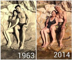 про эту пару-фото фэйк... посмотрите на следы воды рядом с мужчинами.они одинаковые. я даже статью видела где подтвердили что это фейк.