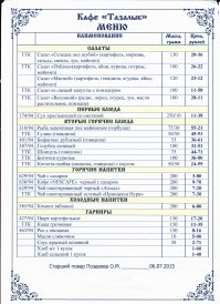 Вот сегодняшнее меню в нашем кафе