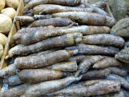 1 черемша. 2 маниока. 3 батат. 4 рубец (часть коровьего желудка, когда вы едите пирожки с ливером скорее всего он там есть). 5 скорее всего потроха какие нить