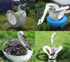 Понимаю, что имел ввиду просто бросить и накидав земли воткнуть что-то с бутонами, но так категорично-то не стоит. У меня около дома дедушка целый парк с лебедями, поросятами и вазами сделал. Все очень чинно и в порядке. Вот для примеров.