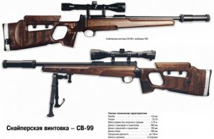 Снайперская винтовка СВ-99 вообще имеет дальность эффективной стрельбы 100 метров.... Не дальность характеризует снайперку а точность... Снайперки вообще очень разнообразны и применяются по разному..