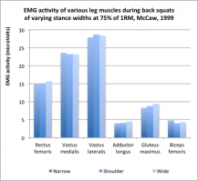 Разница в степени задействования квадрицепсов, да и ягодичных, не превышается 2-3% даже между узкой и широкой постановкой. Так что это просто устоявшее заблуждение, большую растяжку принимают за большую нагрузку.