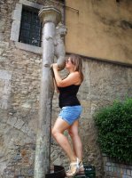 В испанском городе Girona есть небольшая (реально совсем небольшая) колонна с фигуркой льва наверху. Туристы стоят в очереди чтобы подняться по лесенке из 2-3 ступенек и поцеловать его в зад (типа «Кто не поцелует зад леона, не сможет стать гражданином Жироны»).