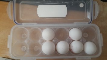 А я таких 2 штуки купил, 12 ячеек. Удобно. Положил яйца, закрыл и сверху вторым этажом, что угодно клади. А полки на дверце отвел под кетчупы и т.д.