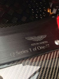 По поводу Aston Martin One 77
Справка:
Aston Martin One-77 — Всего выпущено 77 экземпляров. Все One-77 были распроданы ещё за год до премьеры. Стоимость порядка 1,5 млн евро. 12-цилиндровый V-образный атмосферный двигатель объёмом 7,3 литра, мощностью 760 л.с. и 750 Н·м крутящего момента, является самым мощным в мире безнаддувным двигателем на сегодняшний день. C 0 до 100 — за 3.7 сек. Максимальная скорость — 354 км.ч)
Из тех что я видел.
один - красного цвета в Дюссельдорфе (Германия)
один (самый последний в серии 77/77 - болотного цвета в Астане (Казахстан).
один в Москве. К тому же самый первый о чем свидетельствует шильдик на пороге машины.
Фото с Московской таможни года 1,5 назад.