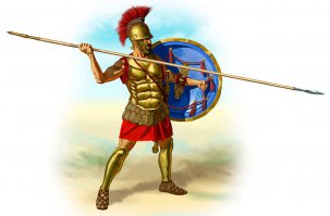 Про Спарту: за 400 лет армия Спарты не знала ни одного поражения. Основным занятием спартанцев - была война или подготовка к ней. С детства будущий воинов воспитывали так, что они могли не сомневаясь ни секунды расстаться с жизнью во имя Родины. С 7 лет мальчиков отдавали на воспитание в казармы. 
Вернувшихся в родной город с поля боя с ранениями в спину ожидал позор и презрение. Отступить в бою считалось трусостью. Дома воинов ждали только с победой. Смерть в схватке с противником считалась почетной.
Основной боевой силой Спарты были гоплиты - это тяжелые пехотинцы вооруженные копьями.  
Ярчайшим примером спартанского мужества стало Фермопильское сражение, в котором 300 спартанских гоплитов в составе четырёхтысячного греческого контингента долгое время сдерживали армию царя Ксеркса I в ходе греко-персидских войн.