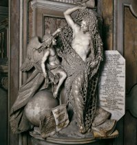 Франсческо Квироло «Избавление от чар»
Памятник ценен тончайшей работой по мрамору и пемзе, из которой выполнена сеть. Квироло был единственным из неаполитанских мастеров, согласившимся на столь тонкую работу, остальные же отказались, считая, что при одном прикосновении резца сеть рассыплется на куски.