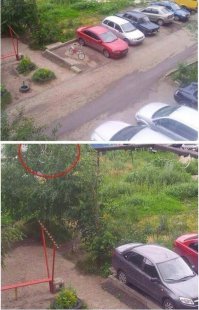 с велосипедом как-то подло. Видно же, что детский велосипед...либо отец попросил сына пригреть место пока не приедет, либо парень заигрался во взрослого. В любом случае можно было бы просто отставить в сторону, потратив на это секунд 20. Хотя если это происходило систематически, то в целом вполне адекватный вариант наказания...